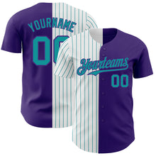 Load image into Gallery viewer, Custom Purple White-Teal Pinstripe Authentic Split Fashion Baseball Jersey
