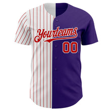 Load image into Gallery viewer, Custom Purple White-Red Pinstripe Authentic Split Fashion Baseball Jersey