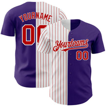 Load image into Gallery viewer, Custom Purple White-Red Pinstripe Authentic Split Fashion Baseball Jersey