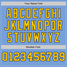 Load image into Gallery viewer, Custom Light Blue Yellow-Navy Pinstripe Authentic Split Fashion Baseball Jersey