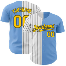 Load image into Gallery viewer, Custom Light Blue Yellow-Black Pinstripe Authentic Split Fashion Baseball Jersey