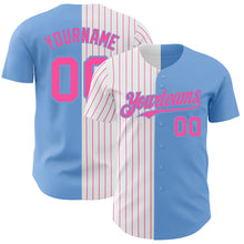 Load image into Gallery viewer, Custom Light Blue White-Pink Pinstripe Authentic Split Fashion Baseball Jersey