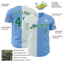 Load image into Gallery viewer, Custom Light Blue White-Kelly Green Pinstripe Authentic Split Fashion Baseball Jersey