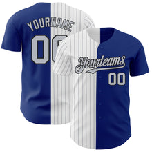 Load image into Gallery viewer, Custom Royal Black-Gray Pinstripe Authentic Split Fashion Baseball Jersey