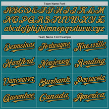 Load image into Gallery viewer, Custom Teal Old Gold-Black Pinstripe Authentic Split Fashion Baseball Jersey