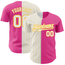 Load image into Gallery viewer, Custom Pink White-Gold Pinstripe Authentic Split Fashion Baseball Jersey