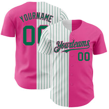 Load image into Gallery viewer, Custom Pink White-Kelly Green Pinstripe Authentic Split Fashion Baseball Jersey