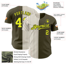 Load image into Gallery viewer, Custom Olive Neon Yellow Cream-Black Pinstripe Authentic Split Fashion Salute To Service Baseball Jersey
