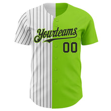 Load image into Gallery viewer, Custom Neon Green White-Black Pinstripe Authentic Split Fashion Baseball Jersey
