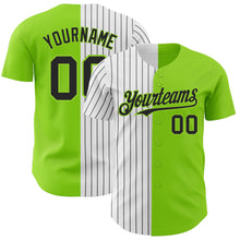Load image into Gallery viewer, Custom Neon Green White-Black Pinstripe Authentic Split Fashion Baseball Jersey