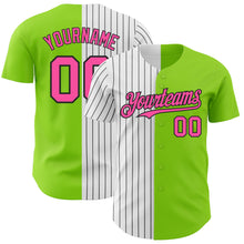 Load image into Gallery viewer, Custom Neon Green Pink-Black Pinstripe Authentic Split Fashion Baseball Jersey