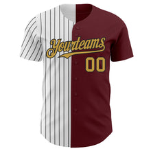 Load image into Gallery viewer, Custom Burgundy Old Gold-Black Pinstripe Authentic Split Fashion Baseball Jersey