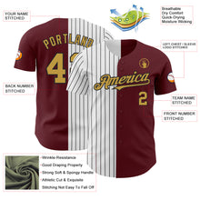 Load image into Gallery viewer, Custom Burgundy Old Gold-Black Pinstripe Authentic Split Fashion Baseball Jersey