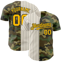 Load image into Gallery viewer, Custom Camo Gold Cream-Black Pinstripe Authentic Split Fashion Salute To Service Baseball Jersey