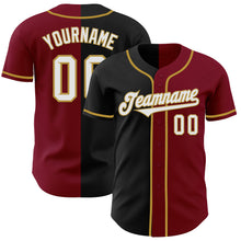 Load image into Gallery viewer, Custom Crimson Black-Old Gold Authentic Split Fashion Baseball Jersey