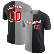 Load image into Gallery viewer, Custom Black Red-Gray Split Fashion Performance T-Shirt