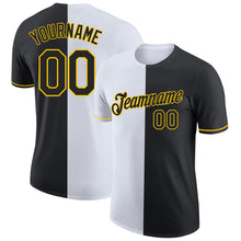Load image into Gallery viewer, Custom Black White-Yellow Split Fashion Performance T-Shirt