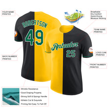 Load image into Gallery viewer, Custom Black Kelly Green-Yellow Split Fashion Performance T-Shirt