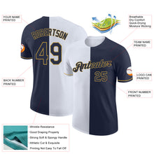 Load image into Gallery viewer, Custom Navy White-Old Gold Split Fashion Performance T-Shirt