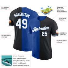 Load image into Gallery viewer, Custom Black Royal-Light Blue Split Fashion Performance T-Shirt