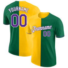 Load image into Gallery viewer, Custom Kelly Green Purple-Yellow Split Fashion Performance T-Shirt
