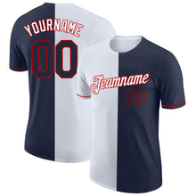 Load image into Gallery viewer, Custom Navy White-Red Split Fashion Performance T-Shirt
