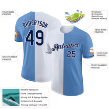 Load image into Gallery viewer, Custom Light Blue Navy-White Split Fashion Performance T-Shirt