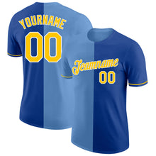 Load image into Gallery viewer, Custom Royal Yellow-Light Blue Split Fashion Performance T-Shirt