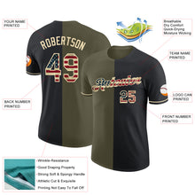 Load image into Gallery viewer, Custom Black Vintage USA Flag Olive-Cream Split Fashion Performance T-Shirt