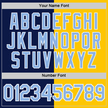 Load image into Gallery viewer, Custom Navy Light Blue-Yellow Split Fashion Performance T-Shirt