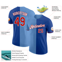 Load image into Gallery viewer, Custom Royal Red-Light Blue Split Fashion Performance T-Shirt