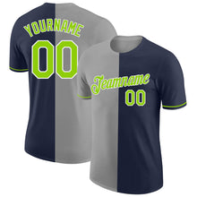 Load image into Gallery viewer, Custom Navy Neon Green-Gray Split Fashion Performance T-Shirt
