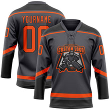 Load image into Gallery viewer, Custom Steel Gray Orange-Black Hockey Lace Neck Jersey