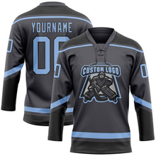 Load image into Gallery viewer, Custom Steel Gray Light Blue-Black Hockey Lace Neck Jersey