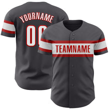 Load image into Gallery viewer, Custom Steel Gray White-Red Authentic Baseball Jersey