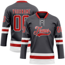 Load image into Gallery viewer, Custom Steel Gray Red-White Hockey Lace Neck Jersey
