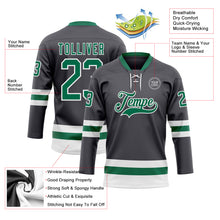 Load image into Gallery viewer, Custom Steel Gray Kelly Green-White Hockey Lace Neck Jersey