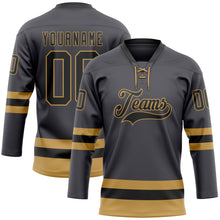 Load image into Gallery viewer, Custom Steel Gray Black-Old Gold Hockey Lace Neck Jersey