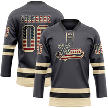 Load image into Gallery viewer, Custom Steel Gray Vintage USA Flag Cream-Black Hockey Lace Neck Jersey