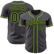 Load image into Gallery viewer, Custom Steel Gray Black-Neon Green Authentic Baseball Jersey