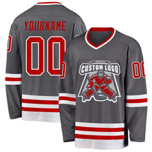Load image into Gallery viewer, Custom Steel Gray Red-White Hockey Jersey
