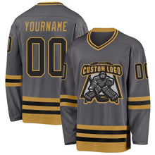 Load image into Gallery viewer, Custom Steel Gray Black-Old Gold Hockey Jersey