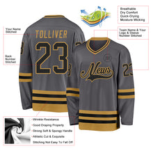 Load image into Gallery viewer, Custom Steel Gray Black-Old Gold Hockey Jersey