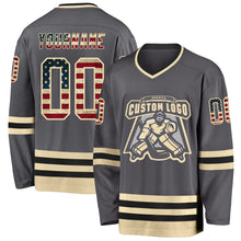 Load image into Gallery viewer, Custom Steel Gray Vintage USA Flag Cream-Black Hockey Jersey
