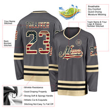 Load image into Gallery viewer, Custom Steel Gray Vintage USA Flag Cream-Black Hockey Jersey