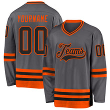 Load image into Gallery viewer, Custom Steel Gray Black-Orange Hockey Jersey