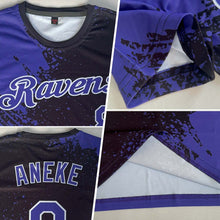 Load image into Gallery viewer, Custom Purple Black-White 3D Pattern Design Abstract Brush Stroke Performance T-Shirt