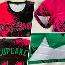 Load image into Gallery viewer, Custom Black Pink-Grass Green 3D Pattern Design Abstract Brush Stroke Performance T-Shirt