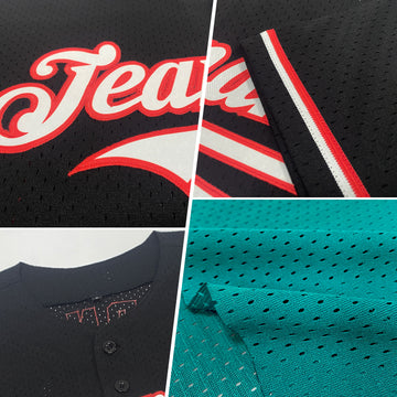 Custom Teal Red-White Mesh Authentic Throwback Baseball Jersey