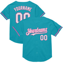 Load image into Gallery viewer, Custom Teal White-Pink Mesh Authentic Throwback Baseball Jersey